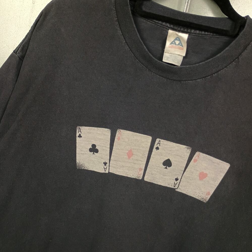 Poker Aces Gambling Cards Vintage 90s Y2K Faded T-shirt XL Grunge Surf Skate